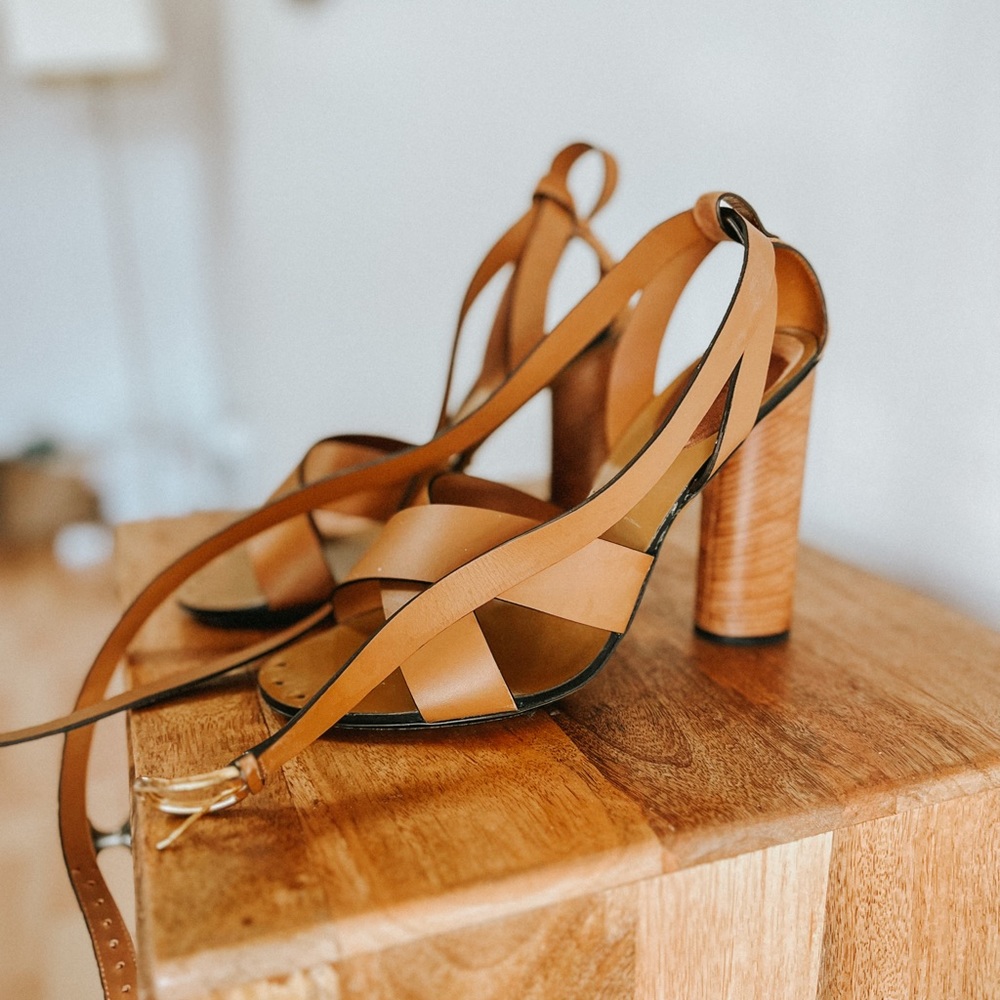 Gucci Tan Leather Strappy Block Heel Sandals - Picture 8 of 8